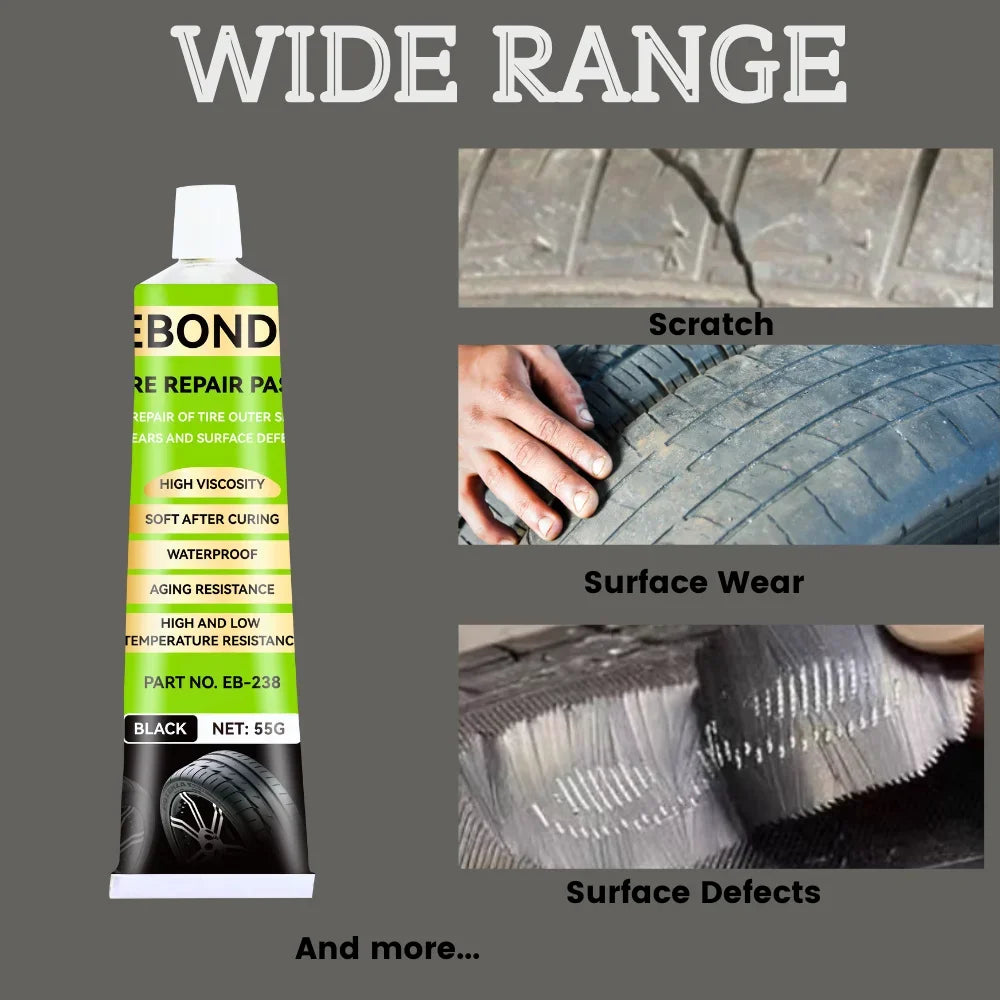 High-Temperature Resistant Tire Repair Paste for Cars and Bikes - Flexible Quick-Dry Rubber Sealant, 55G