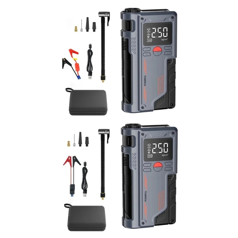 14.8V Digital Tire Inflator and Car Jump Starter with 1000A Output, 8000mAh Battery, and LED Display