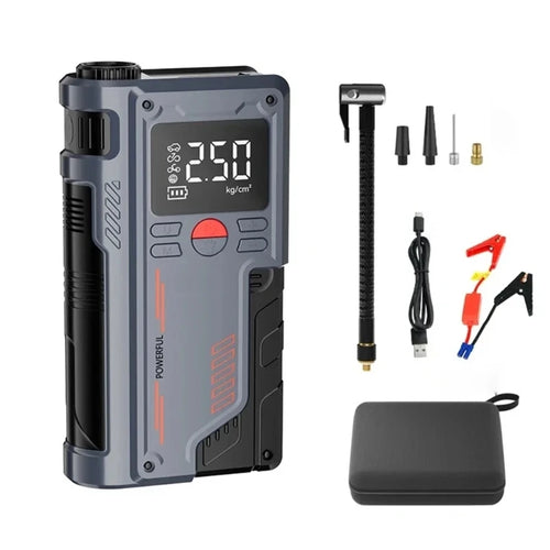 14.8V Digital Tire Inflator and Car Jump Starter with 1000A Output, 8000mAh Battery, and LED Display