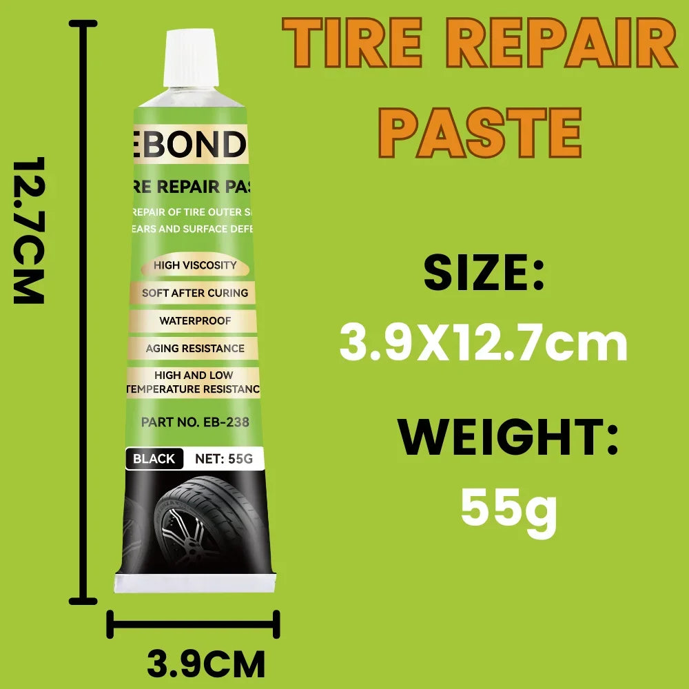 High-Temperature Resistant Tire Repair Paste for Cars and Bikes - Flexible Quick-Dry Rubber Sealant, 55G