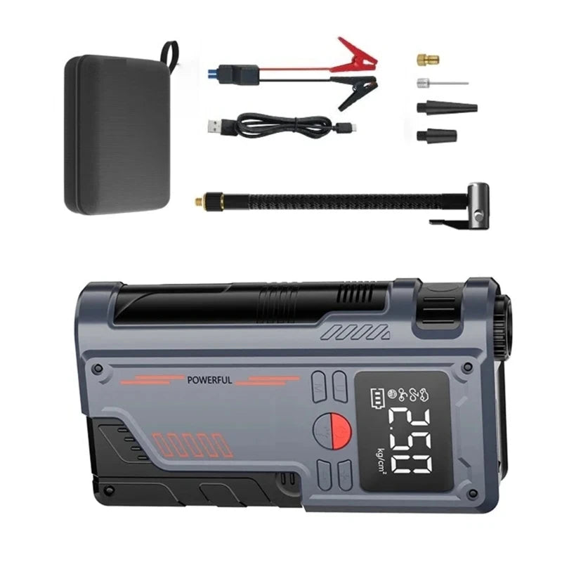 14.8V Digital Tire Inflator and Car Jump Starter with 1000A Output, 8000mAh Battery, and LED Display