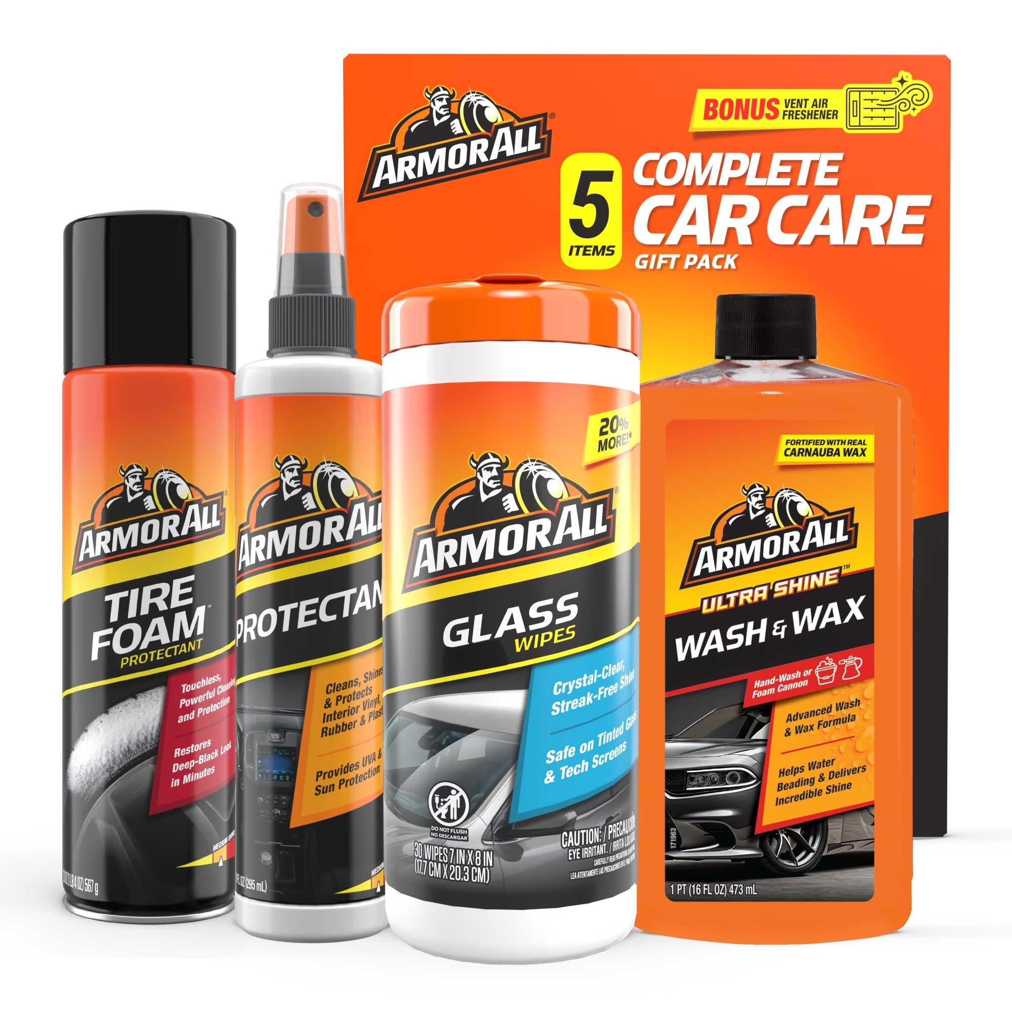 Comprehensive Car Detailing Cleaning Kit with Bonus Air Freshener - 5 Piece Set