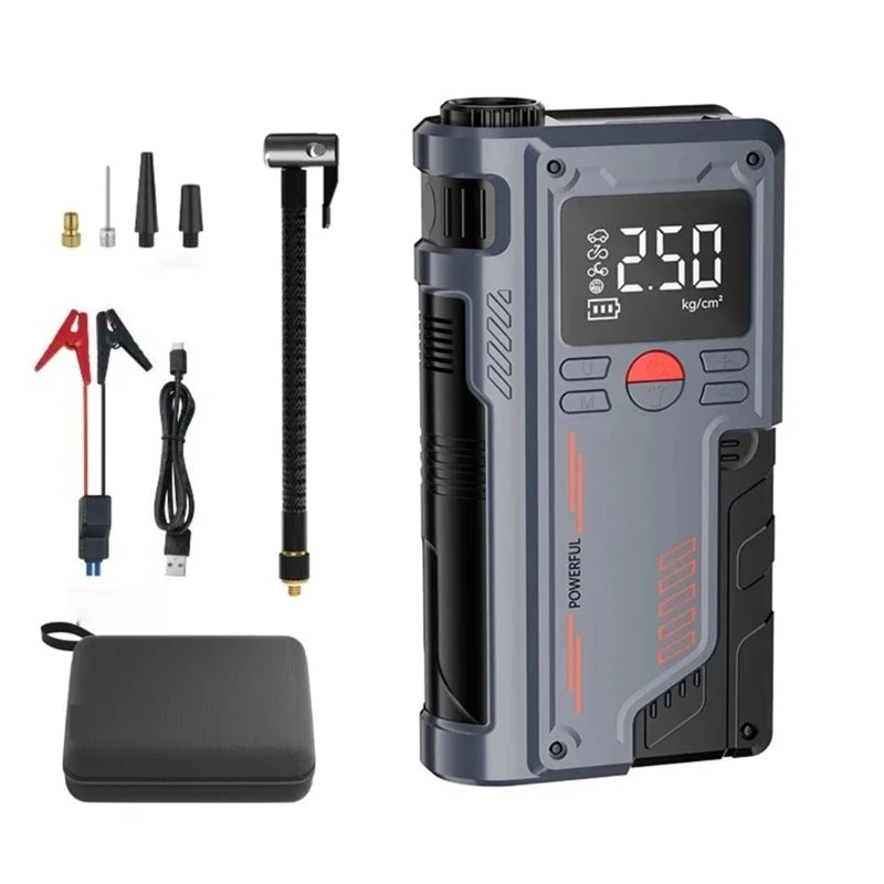 14.8V Digital Tire Inflator and Car Jump Starter with 1000A Output, 8000mAh Battery, and LED Display