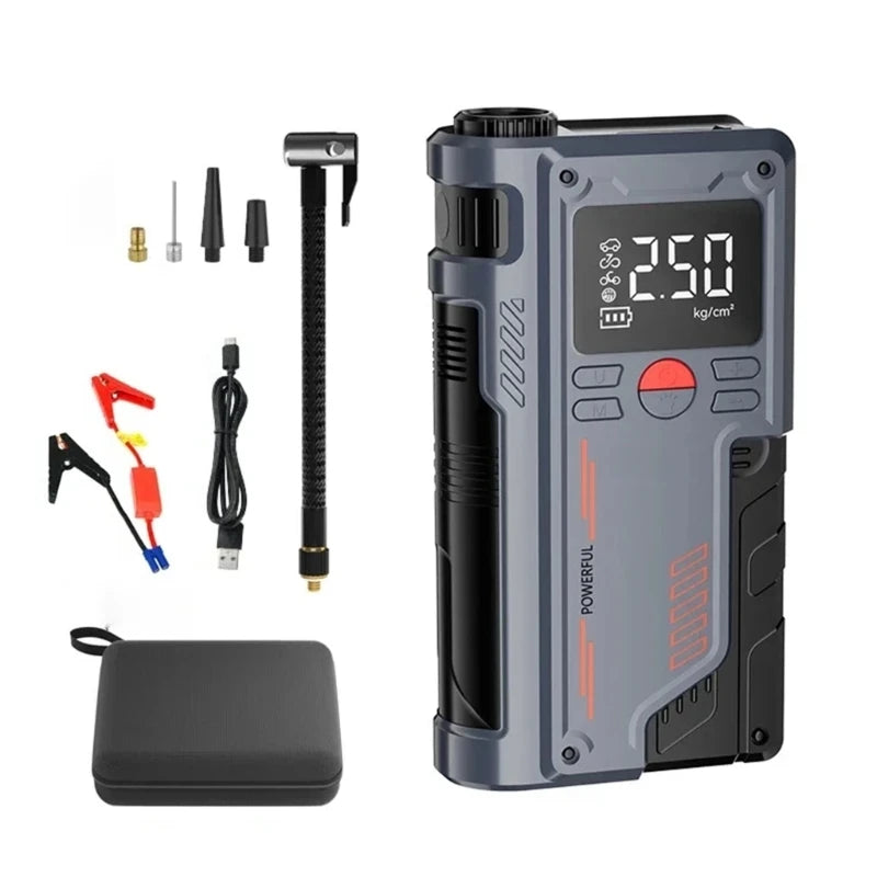 14.8V Digital Tire Inflator and Car Jump Starter with 1000A Output, 8000mAh Battery, and LED Display
