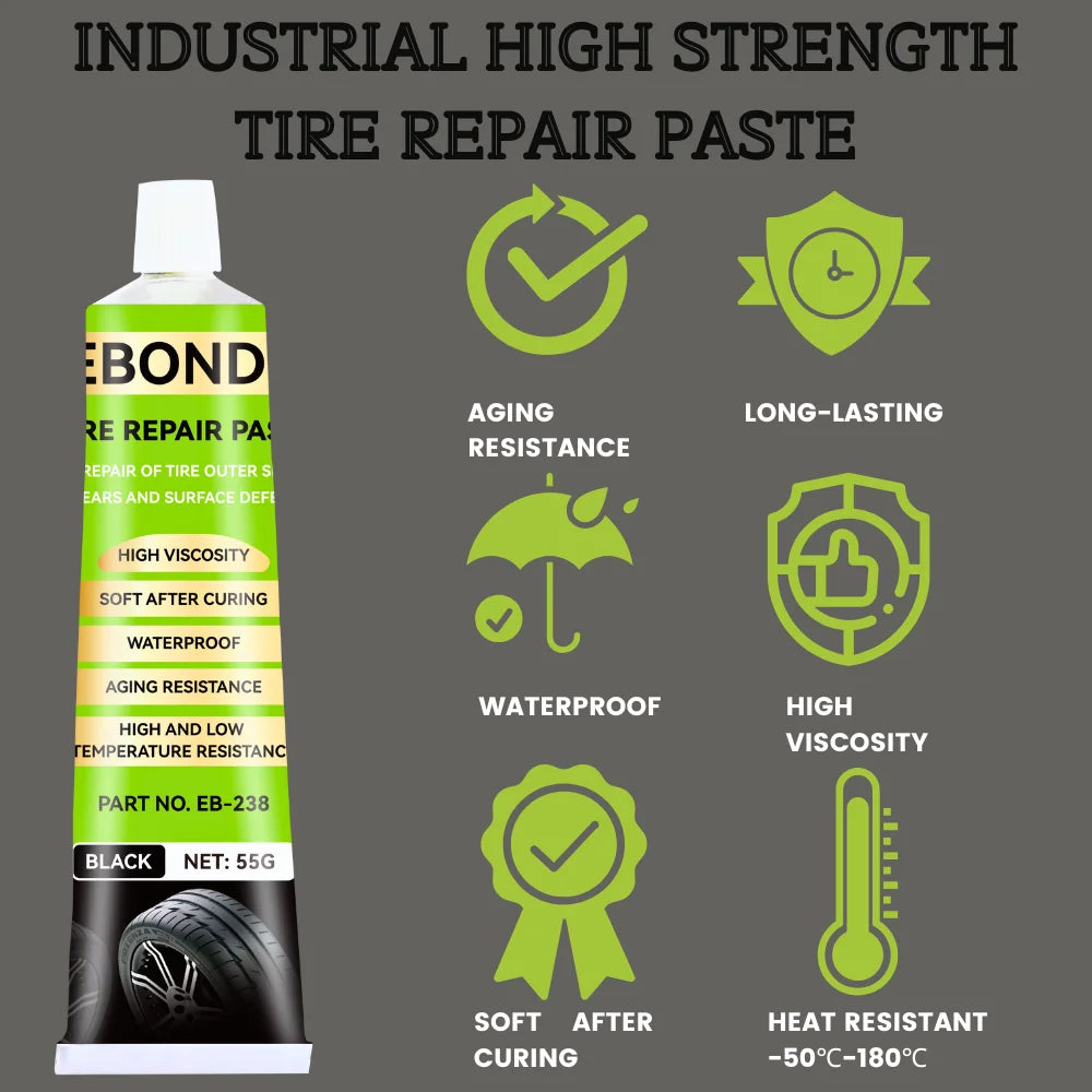High-Temperature Resistant Tire Repair Paste for Cars and Bikes - Flexible Quick-Dry Rubber Sealant, 55G