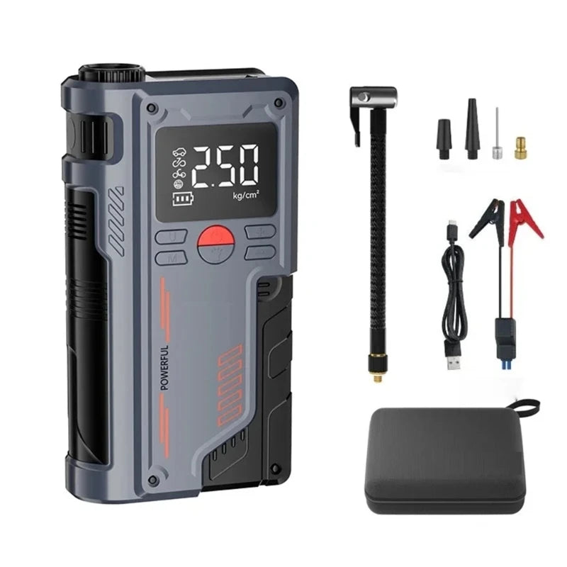 14.8V Digital Tire Inflator and Car Jump Starter with 1000A Output, 8000mAh Battery, and LED Display