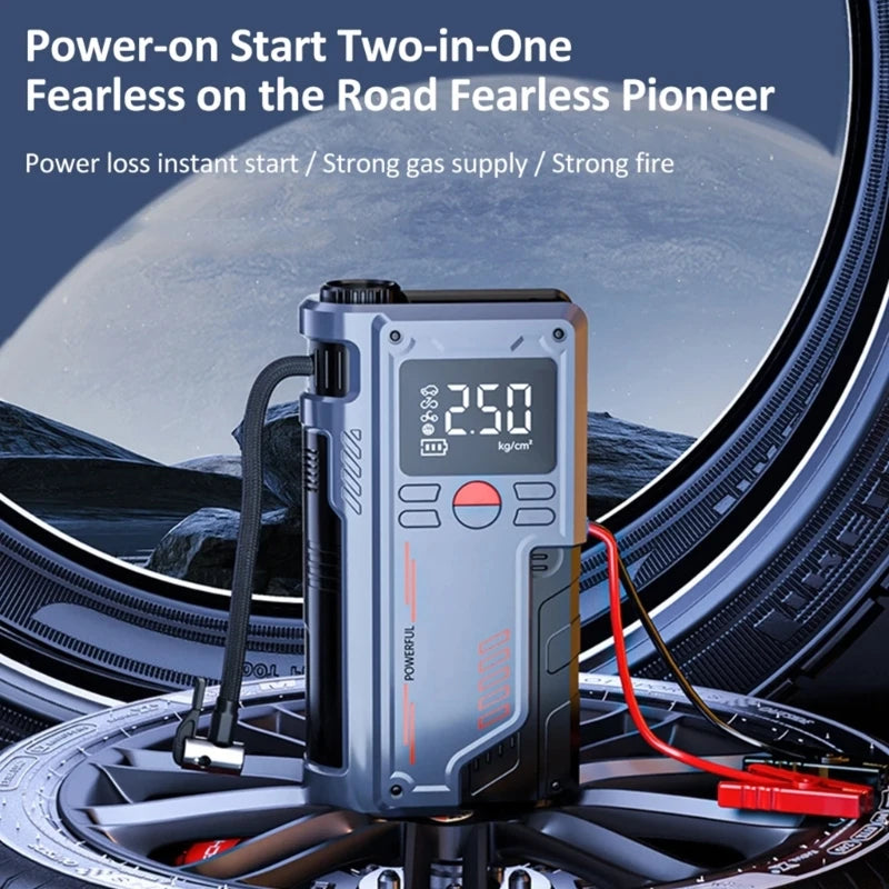 14.8V Digital Tire Inflator and Car Jump Starter with 1000A Output, 8000mAh Battery, and LED Display